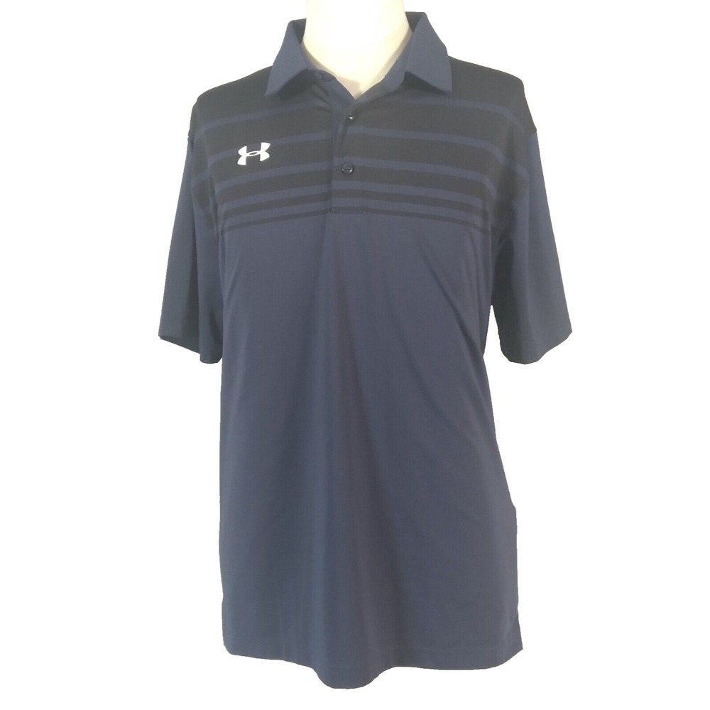 Under Armour Polo Mens XL Blue HeatGear Short Sleeve Striped Golf Shirt Active